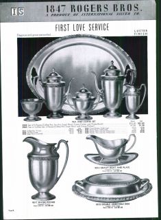 1938 AD 1847 Rogers Bros Silverware Hollowware First Love Tea Coffee 