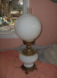   WMC Milk White Glass 2 Globe Hurricane Table Lamp Brass NICE
