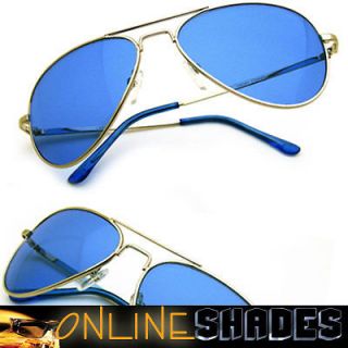 BLUE LENS AVIATOR   Color Sunglasses Retro Classic Hippie Frame Spring 
