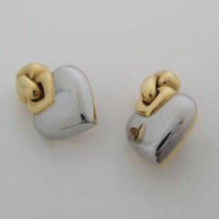 Estate Bulgari 18k Two Tone Gold Heart Earrings Jewelry 