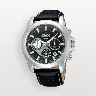 Pulsar Leather Black Dial Mens Watch #PT3075 Watches 