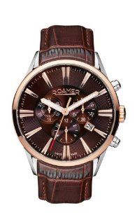   Rose Gold IP Bezel Leather Chronograph Watch Watches 