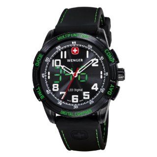 Wenger Mens 70433 Nomad Compass Green LED Black Silicone Strap Watch 