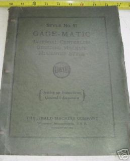 Heald Gage Matic #81 Internal Centerless Grinder Manual