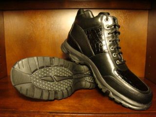 New Mens ROCKPORT ELMHURST Black Leather Boots Faux Gator