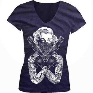 Gangster Marilyn Monroe Junior V Neck T Shirt Pop Culture Graphic Tee 