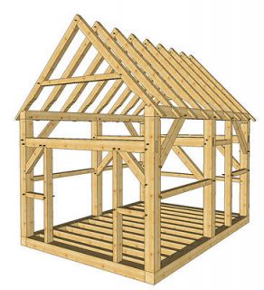 Timber Frame Shed Plans size 12 x 16 with two doors, plans on 8 1 