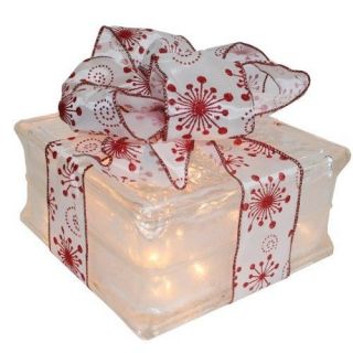 Christmas Holiday Decoration  Lighted Glass Block with Red Flake 