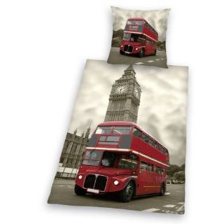 Herding 445973077 Bus londonien Parure de lit en linon Taie doreiller 