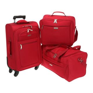 Coloris : rouge. Set comprenant une valise trolley 4 roues + un sac 