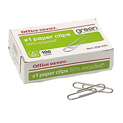 Office Depot® Brand 50% Recycled Paper Clips, 1 1/4, Silver, Pack Of 
