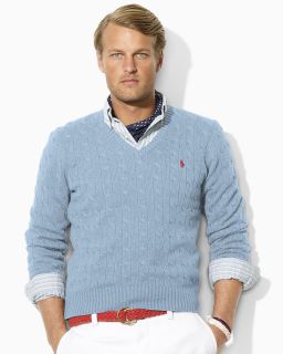 Polo Ralph Lauren Cable Knit Silk V Neck Sweater  