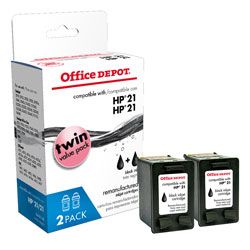 Office Depot Brand OD221 2 HP 21 Remanufactured Black Ink Cartridges 