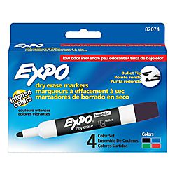EXPO® Low Odor Dry Erase Markers, Bullet Point, Assorted Colors, Pack 