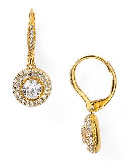 Nadri 18kt Gold Plated Pave Framed Leverback Drop Earrings 
