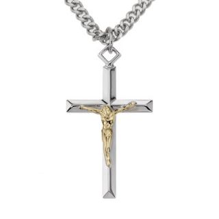 Mens Sterling Silver Crucifix Two Tone Cross Pendant w/Chain  Meijer 