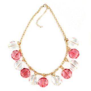 West Coast Jewelry Pink and Clear Drop Pendant Necklace in Gold Over 