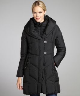 Tahari black quilted Grace pillow collar down filled coat