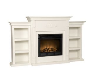 SEI Tennyson Electric Fireplace w/ Bookcases, Ivory
