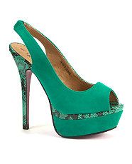 Green (Green) Green Patent Snake Insert Slingback Heels  267481930 