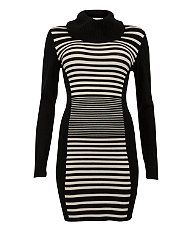 Black Pattern (Black) Black and White Stripe Panel Dress  263374109 