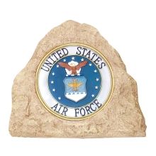 Solar Lighted Garden Rock and Flag Holder with U.S. Air Force Emblem 