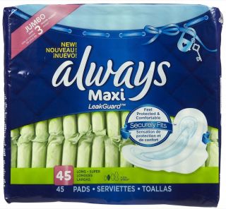 Always Long+Super Maxi Pads with Wings, Unscented   
