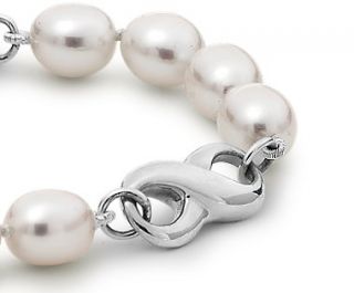 Oval Freshwater Cultured Pearl Infinity Bracelet in Sterling Silver 