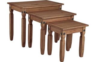 Living Puerto Rico Nest of 3 Tables   Dark Solid Pine. from Homebase 