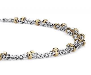 Box Chain Bracelet in Sterling Silver with 14k Yellow Gold Beads 