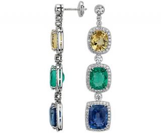 Sapphire, Emerald, and Diamond Micropavé Halo Drop Earrings in 
