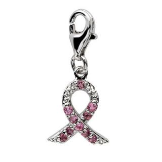 Amore La Vita™ Pink Tourmaline Awareness Ribbon Charm in Sterling 