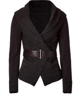 Donna Karan Black Belted Stretch Tweed Jacket  Damen  Jacken 