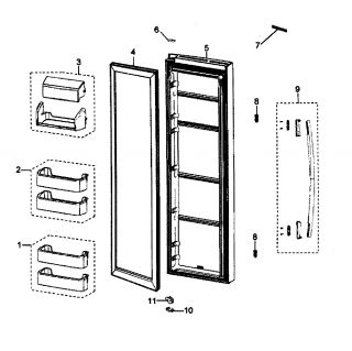 Model # RS265TDWP/XAA Samsung Refrigerator   Left door (15 parts)