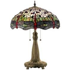 Tiffany Style Blue Green Dragonfly Bronze Table Lamp