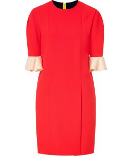 Roksanda Ilincic Red/Navy Colorblock Wool Crepe Dress  Damen 
