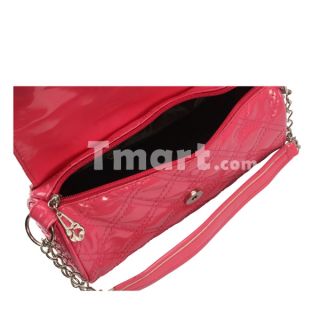 Elegant Women Patent Leather Rhombus Grid Pattern Chain Handbags Pink 