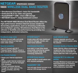 Netgear WNDR3400 100NAS Wireless Dual Band Router Product Details