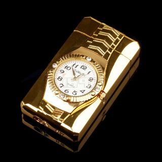 Vintage Gold Watch Metal Cigarette Cigar Windproof Gas Refillable 