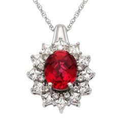 Oval Lab Created Ruby and White Sapphire Frame Pendant in Sterling 