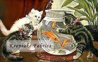 Cats & Goldfish Bowl Fabric Applique Multi Sizes