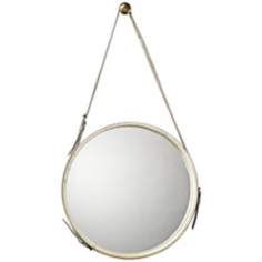 Jamie Young White Leather Strap 29 High Round Wall Mirror