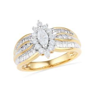CT. T.W. Marquise Diamond Frame Engagement Ring in 10K Gold   View 