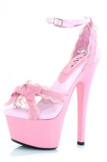 Home / Pink Cross Strap Lace Trim Bow Heels