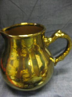 LOVELY MILK PITCHER GOLD COLORED GIBSONS BURSLEM, ENGLAND #AS34   5.25 