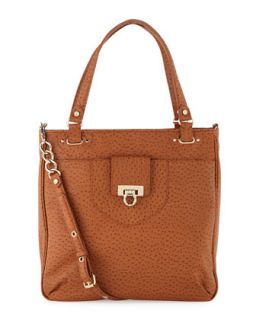 Ostrich Embossed Work Tote Bag, Saddle   