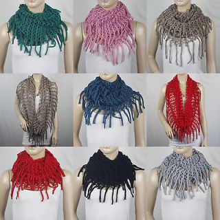 LOOSE KNIT INFINITY CIRCLE FRINGE SCARF SCARVES #SF190