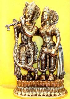 Hindu God Religious Statue Lord Krishna and Radha Brass Sculpture