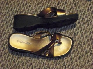 womens cabin creek dark gold slip on toe wrap strappy sandals shoes 