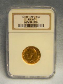 1918 I Great Britain Gold 1 Sovereign Coin * NGC MS62